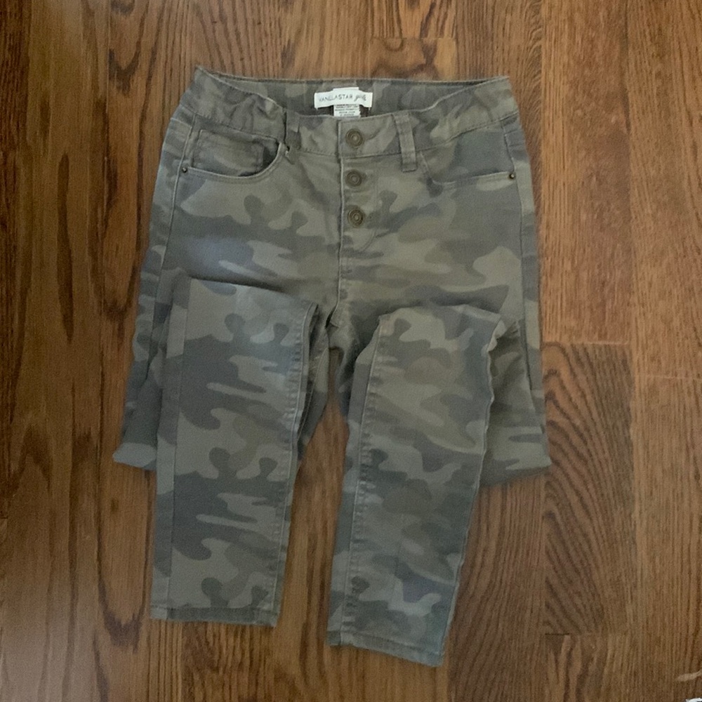 Girls army pants button fly